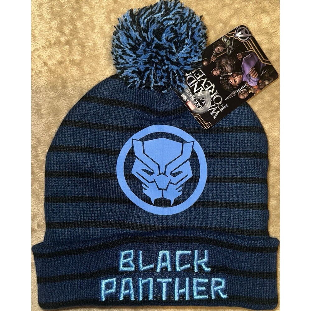 Marvel Black Panther Wakanda Forever Boys Pom Beanie One Size